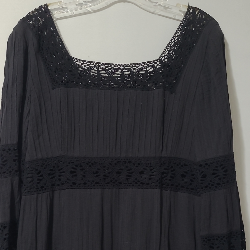 SPENCER JEREMY BLACK LACE TRIM BLACK DRESS 100% COTTON SQUERE NECK LINE A SZ 12 - Picture 2 of 14